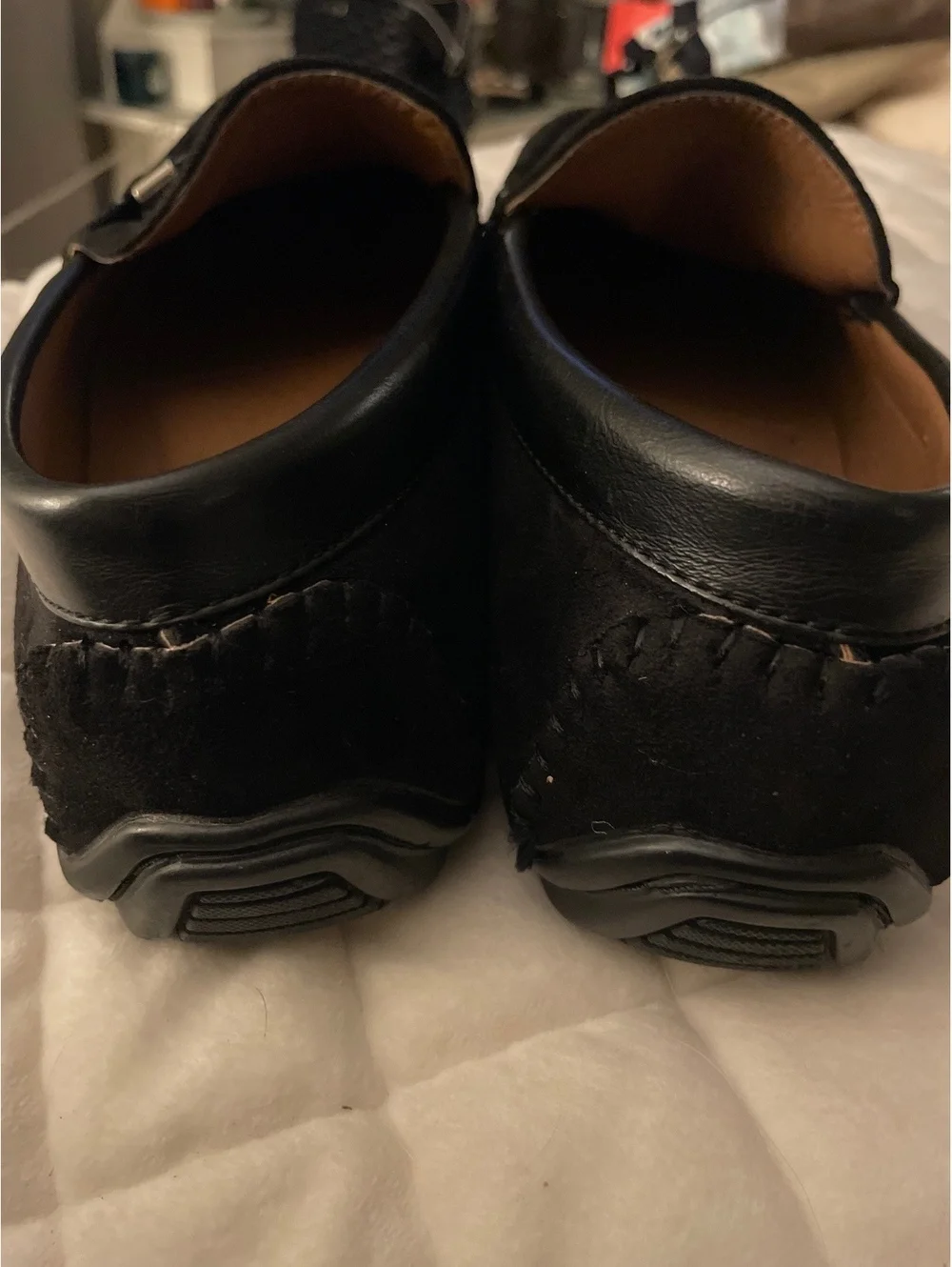 Andrew Fezza Men's Black Suede Loafers Size 8 with Leather Interior and Rubber T
